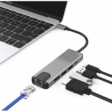 USB TYPE C集线器至超高速5合1 USB3.0，适用于4K 60 hz HDMI接口+ PD + NIC适配器